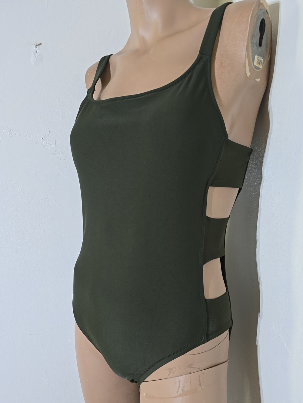 Massimo Olive Green One Piece Swimwear with Cutout Sides Size Medium